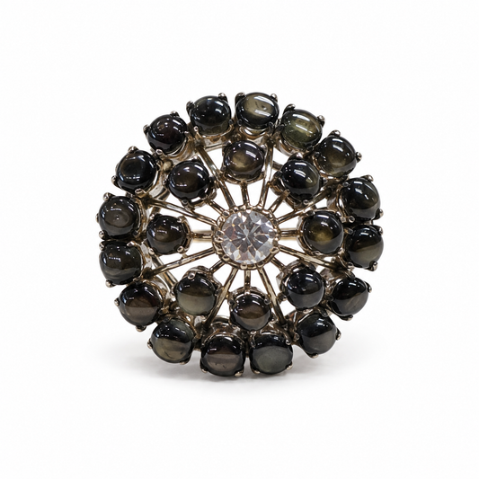 Yellow Gold Black Star Sapphire & Diamond Cocktail Ring - Image 1