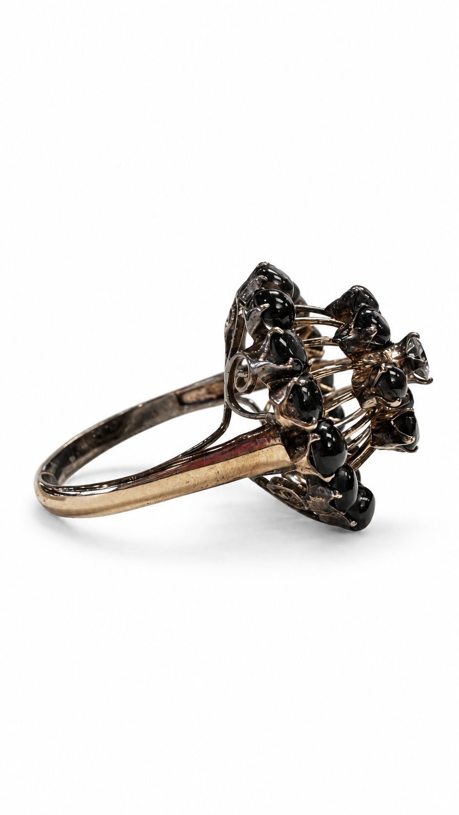 Yellow Gold Black Star Sapphire & Diamond Cocktail Ring - Image 2
