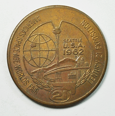 1962 Space Age Worlds Fair $1 Trade Token 39mm Copper Century 21 Exposition