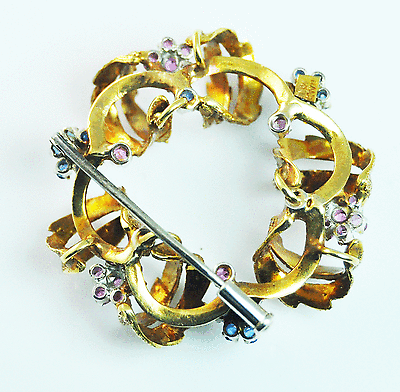 Beautiful Antique 18k Pink & Blue Mine Cut Sapphire Floral Wreath Brooch Pin 15g