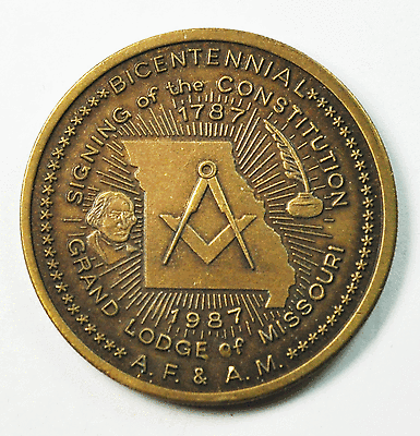 1987 Missouri Grand Lodge Bicentennial Signing of Constitution 1821 40mm