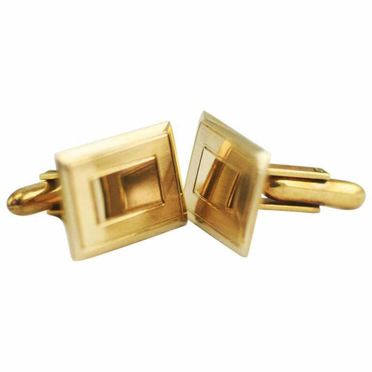 Vintage La Mode 10 Karat Yellow Gold Rectangle Mens Pinstriped Cufflinks