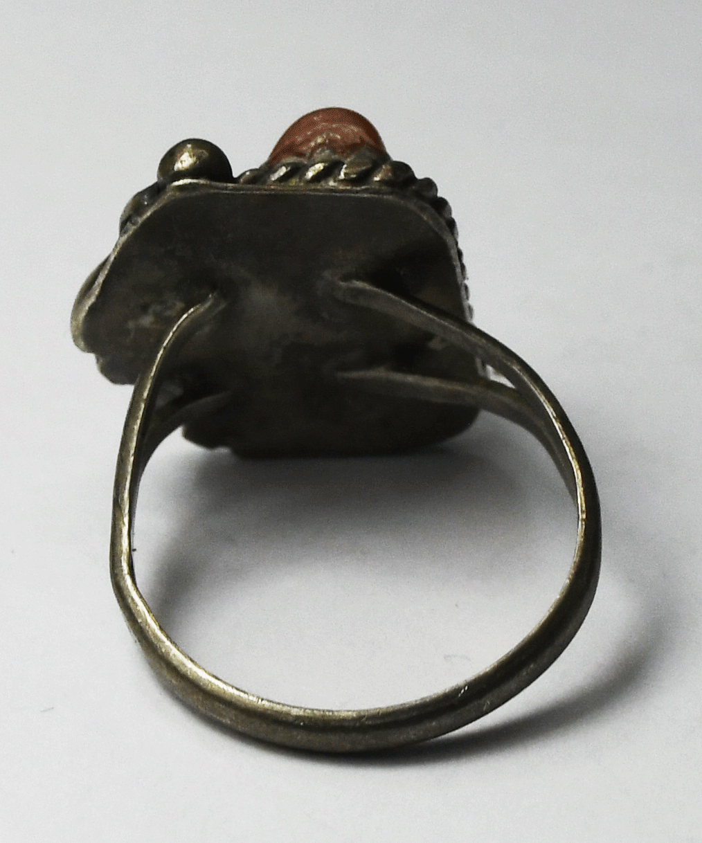 Sterling Silver Antique Red Coral Floral Leaf Ring mm Size 5-1/2