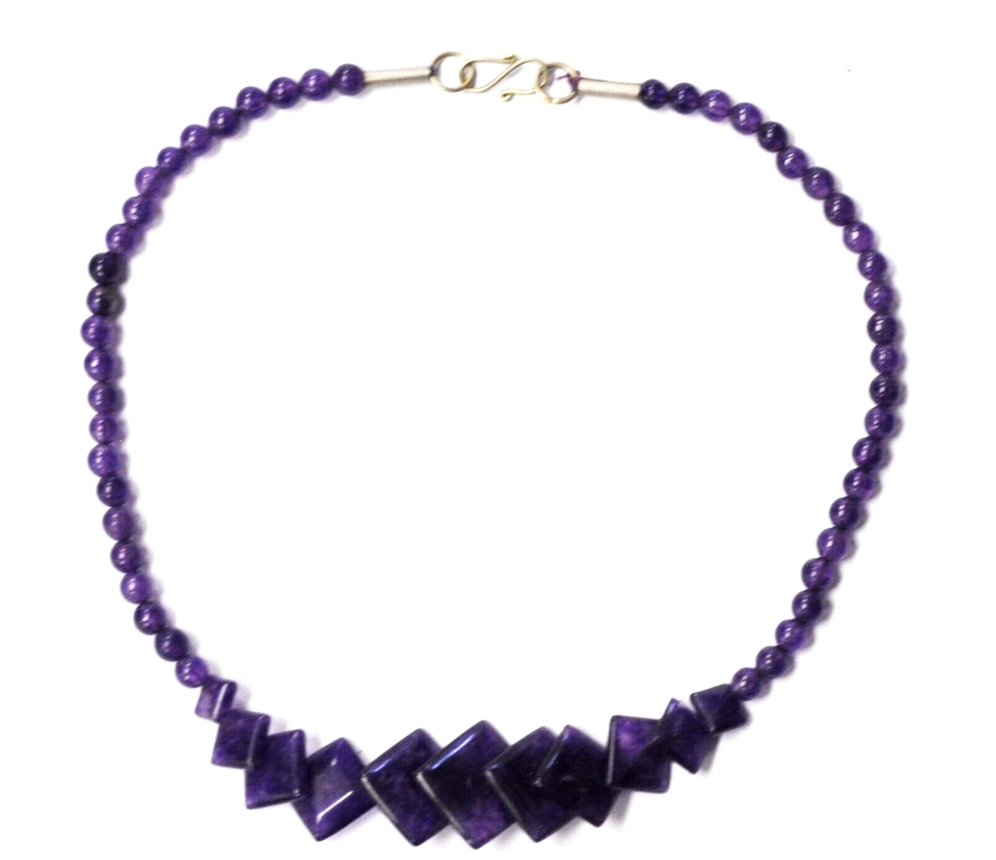 Nickel Silver Purple Crackle Quartz Graduated Square Bead 5-23mm Necklace 17"