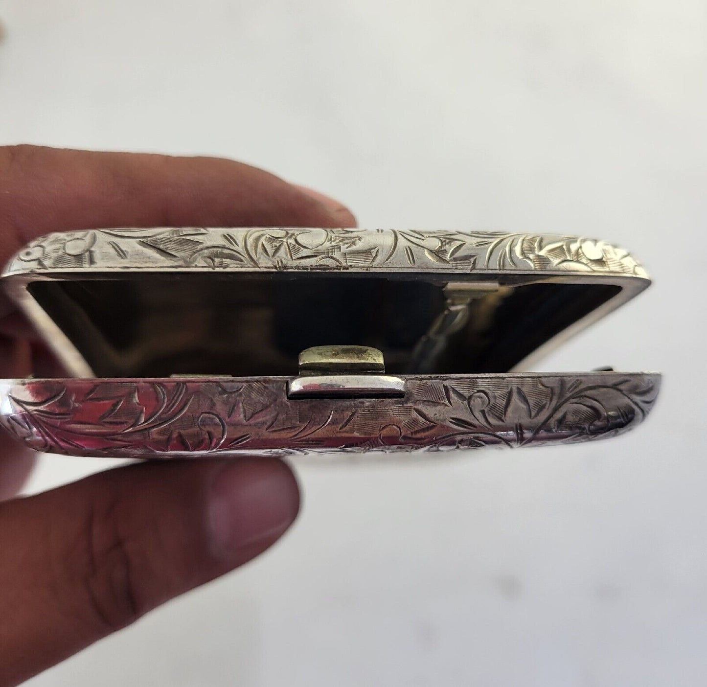Vintage Etched Design .950 Fine Silver 4"x3"Cigarette Case 3.7oz