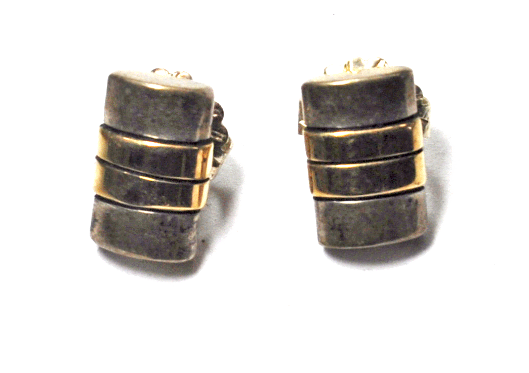 Sterling Silver J Nez 14k Two Tone Watch Link Earrings 8mm x 13mm