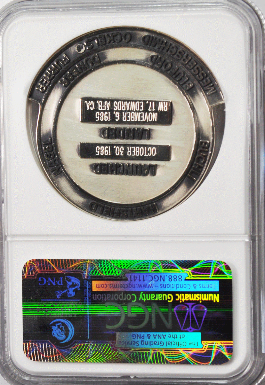1985 STS-61A Robbins Silver Space Medal Unflown #193 NGC MS65 Challenger D1 Lab