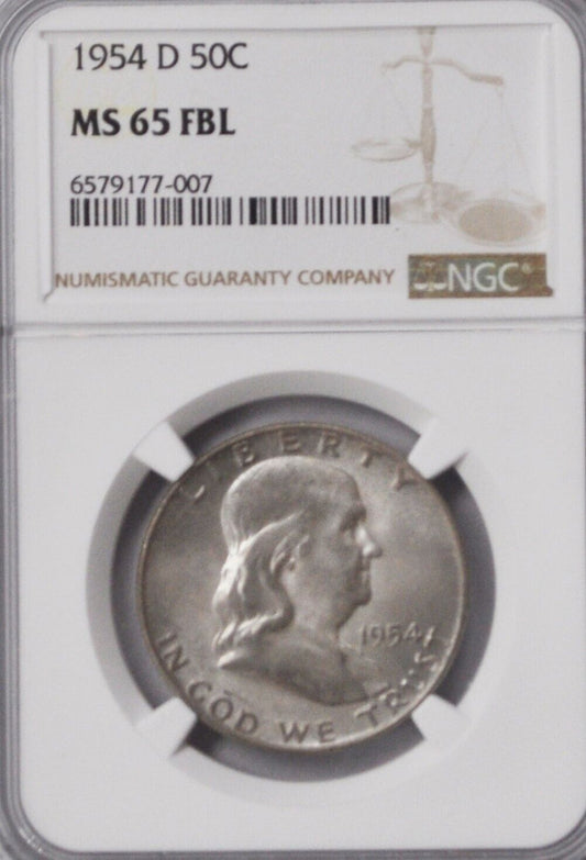 1954 D 50c Franklin Silver Half Dollar Fifty Cents NGC MS65 FBL Denver