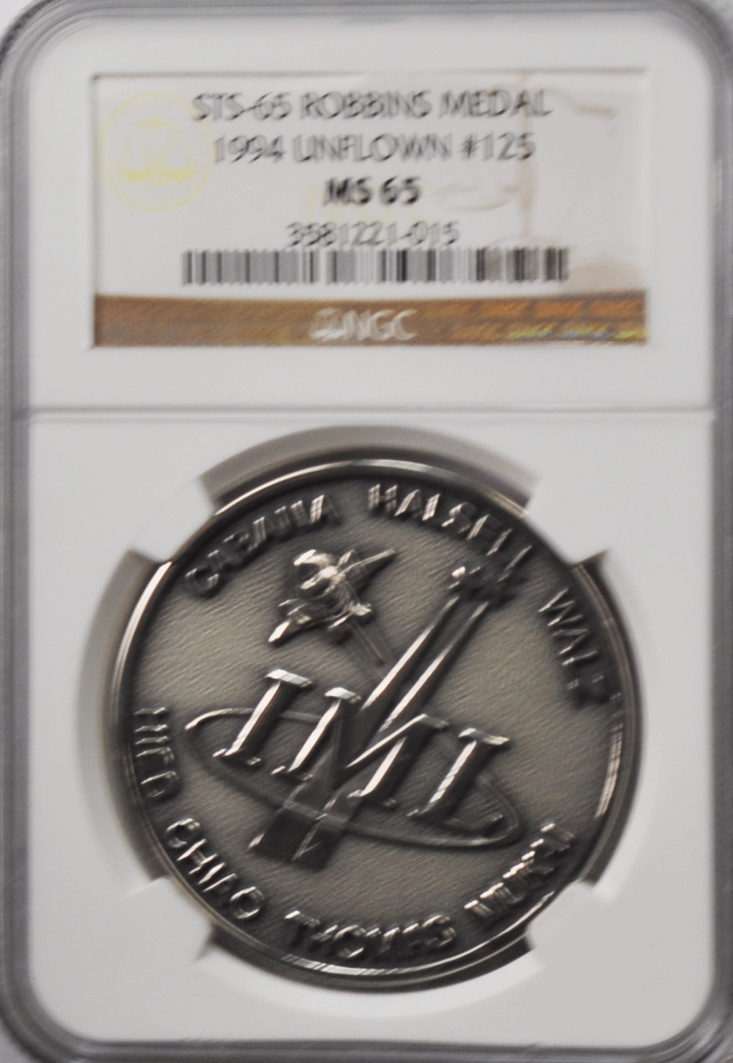 1994 STS-65 Robbins Space Silver Medal Unflown #125 NGC MS65 Columbia IML