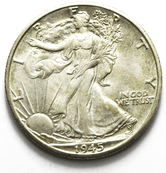 1945 D 50c Walking Liberty Silver Half Dollar Fifty Cents Denver AU
