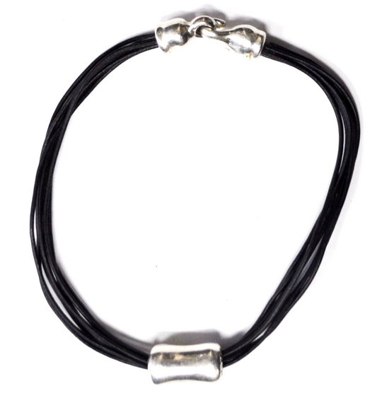 Silver Plated Black 7 Cord 15-3/4" Necklace Slider Tube 17mm Pendant