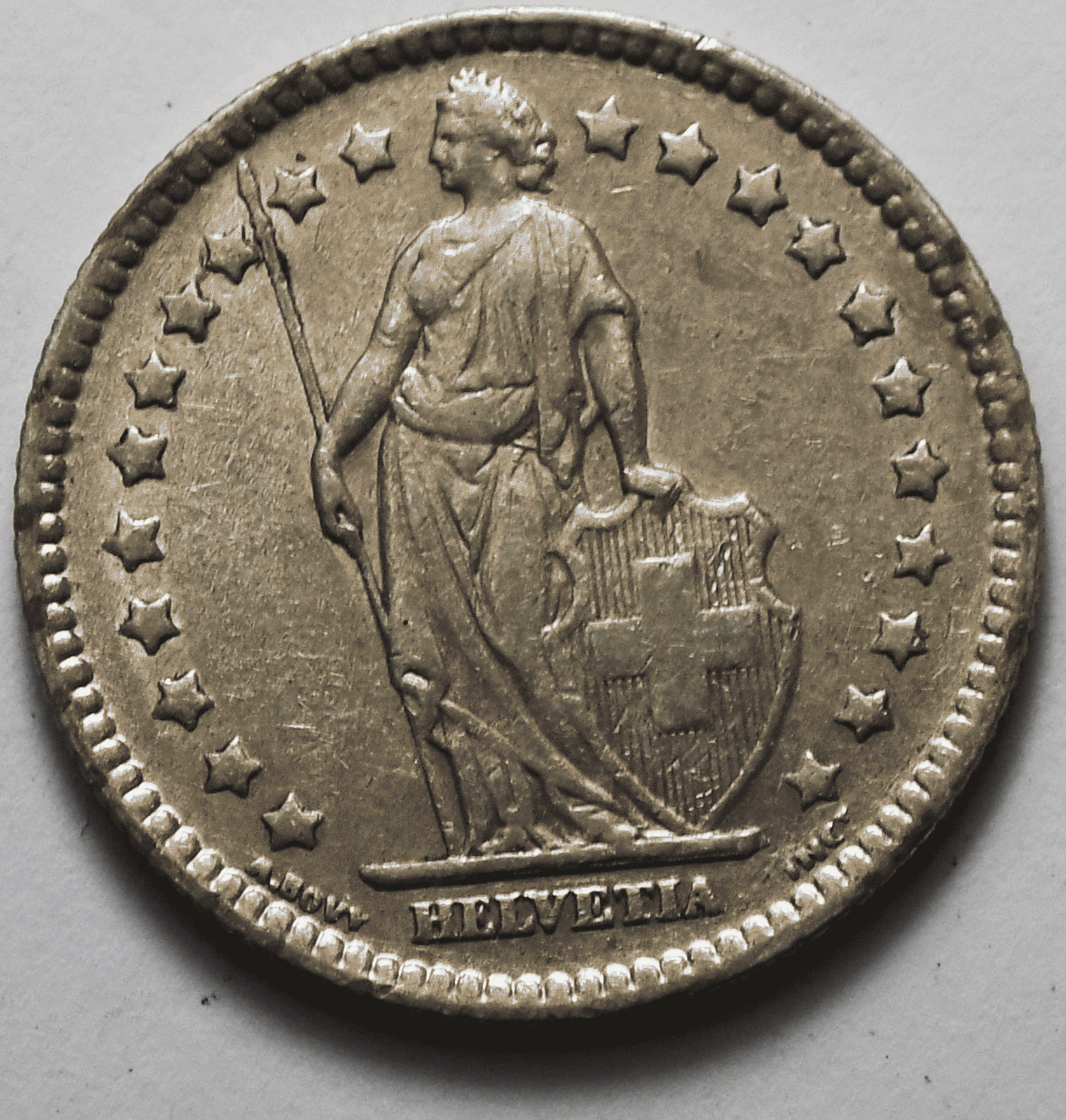 1921 B Switzerland One Franc KM# 24 Silver Coin