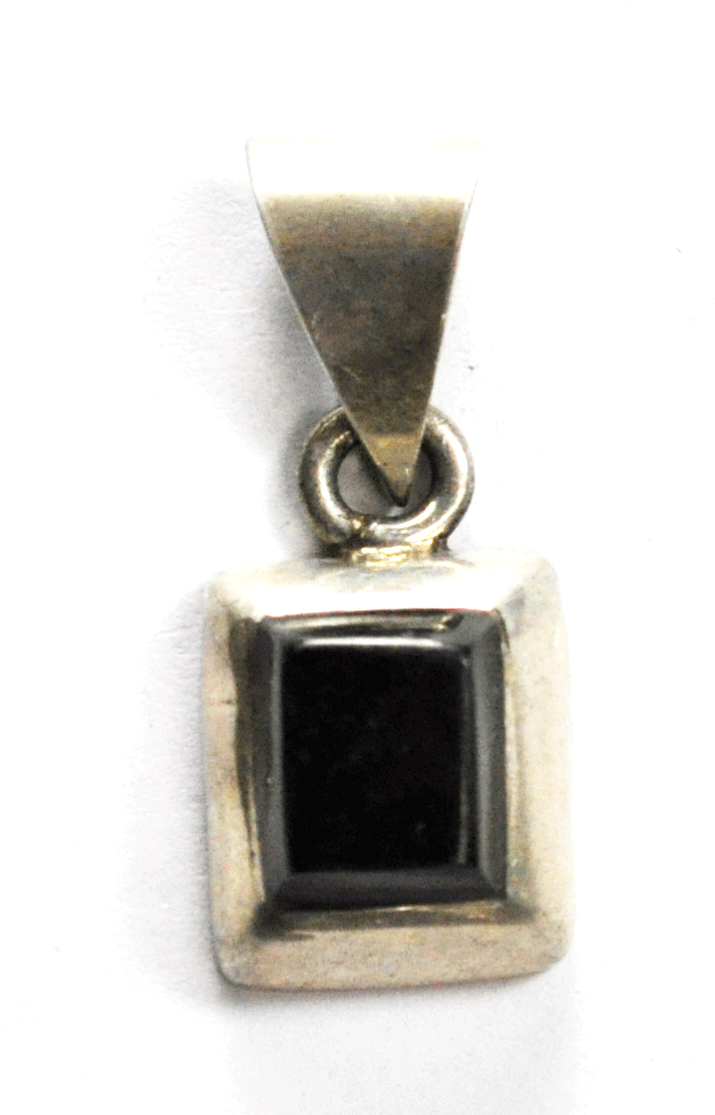 Sterling Silver Black Onyx Rectangle Mexico 32mm x 15mm Pendant 7mm Bale