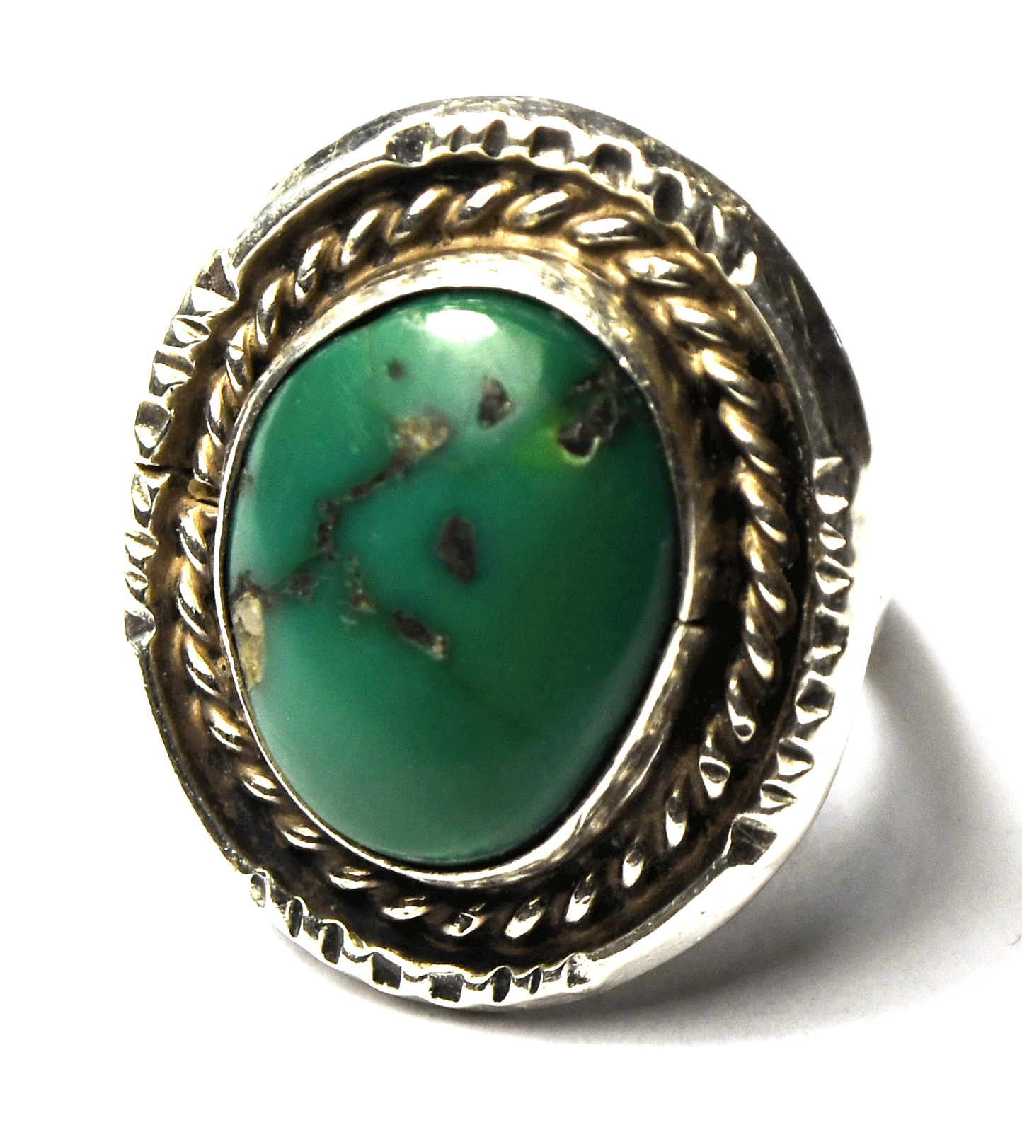 Sterling Silver Vintage Green Turquoise Oval 3 Split Band Ring 25mm Size 7
