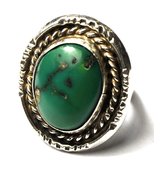 Sterling Silver Vintage Green Turquoise Oval 3 Split Band Ring 25mm Size 7