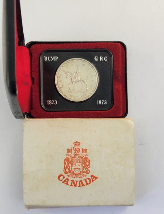 1973 Canada $1 Commemorative Dollar Silver Coin  Mounted Police w/ Box Mountie
