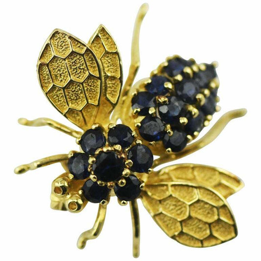 Michael Valitutti 14kt Yellow Gold Big Bumble Bee with 20 Sapphires 1.47ctw