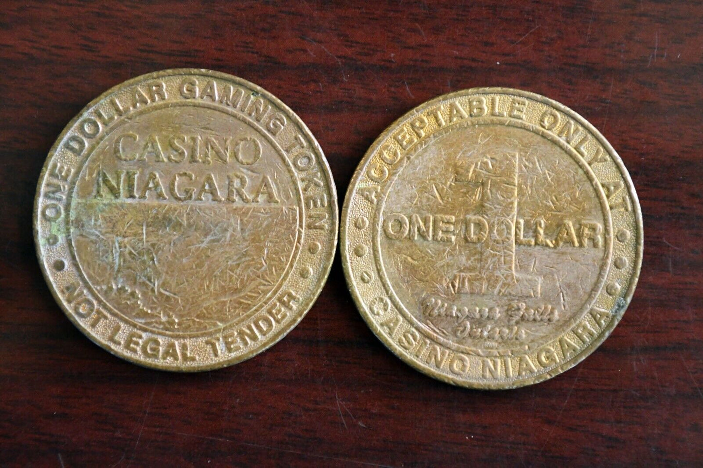 Set of 2 Casino Niagra Dollar Slot Tokens Niagra Falls Ontario Canada