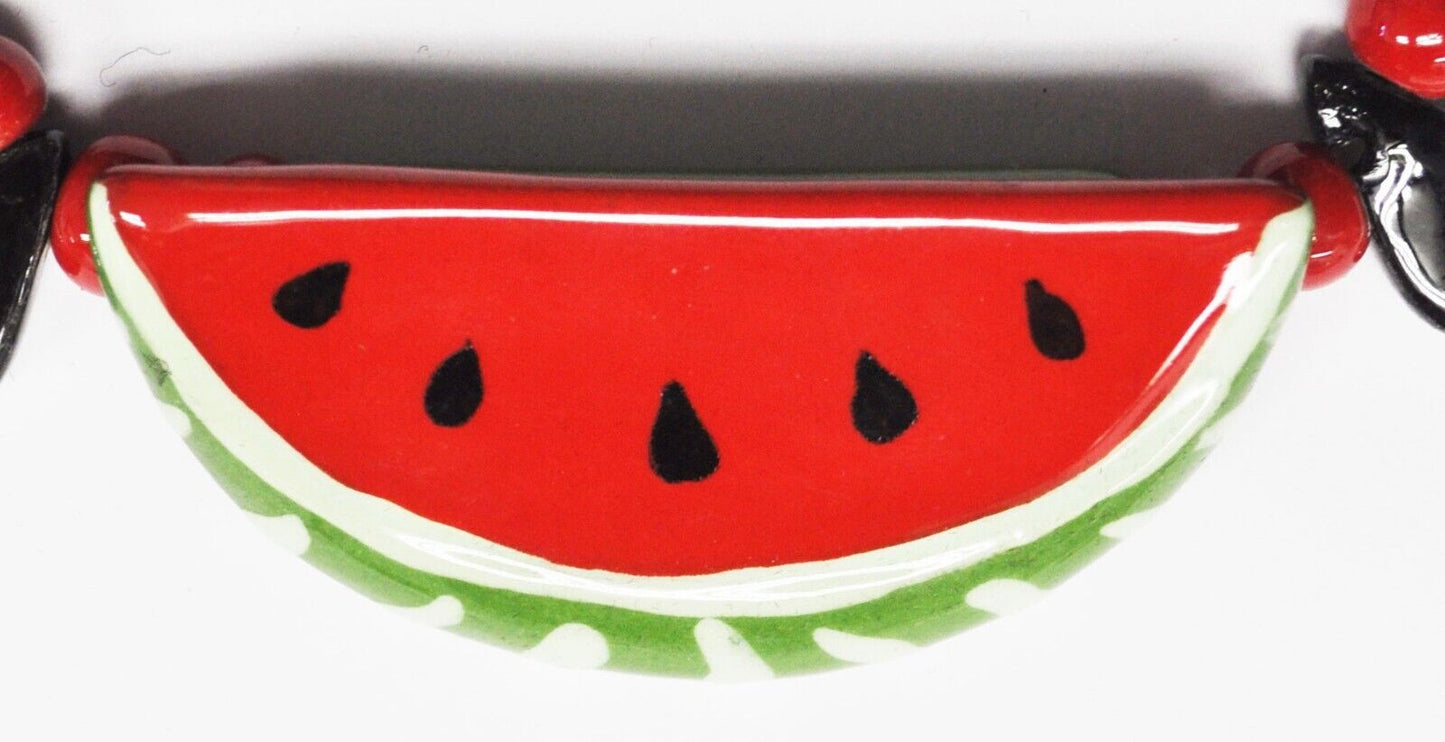 Flying Colors Watermelon Seed Slice Ceramic Bead Necklace 32mm 17"