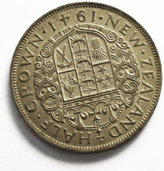 1941 New Zealand 1/2C Half Crown Silver Coin KM# 11 Low Mintage