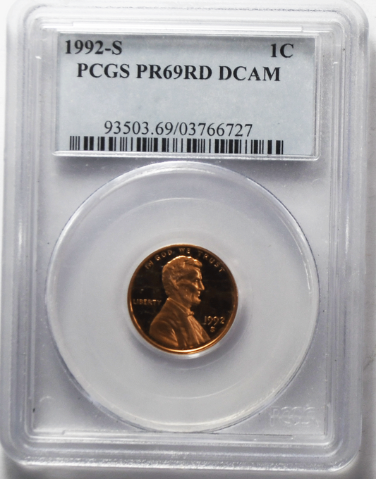 1992 S 1c Proof Lincoln Memorial Cent One Penny PCGS PR69RD DCAM