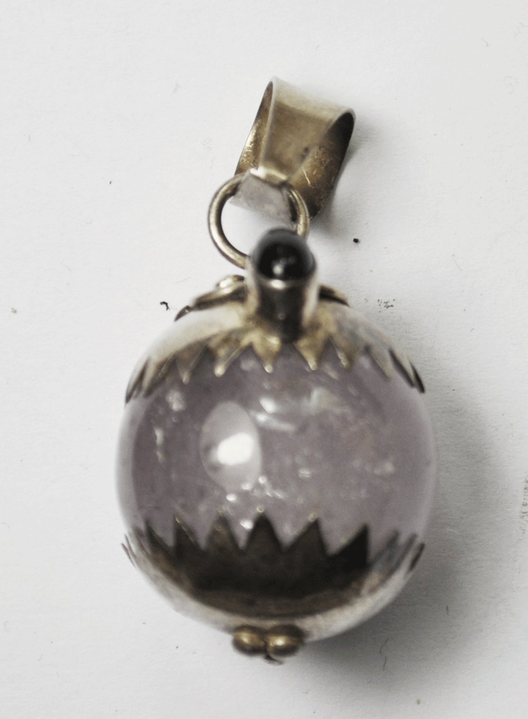 Vintage Sterling Silver Round Amethyst Ball Pendant 1.5" Large Bale Grape
