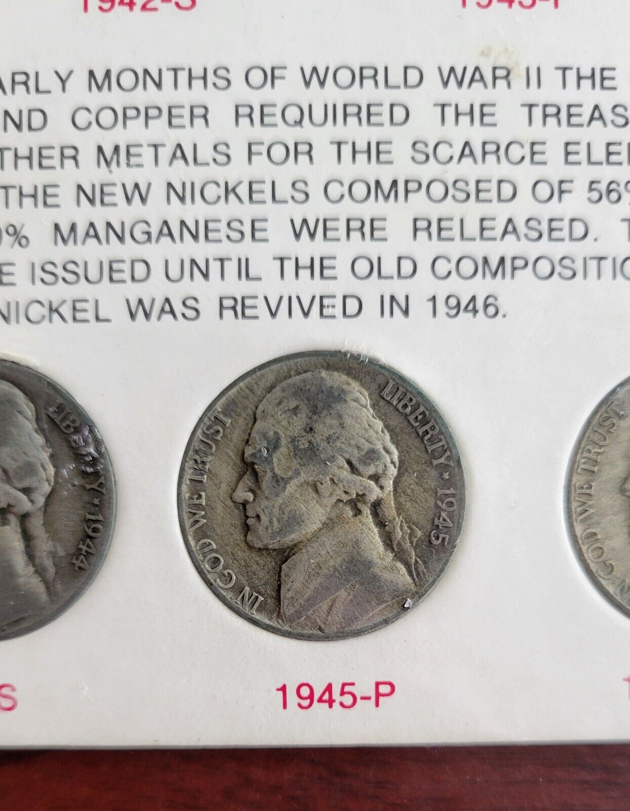 1942-1945 United States Wartime Silver Nickels 11 Coin Set Anco 1360 Holder