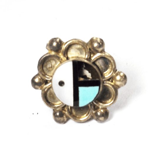 900 Fine Silver Zuni Inlay Sun Face Lapel Pin Tie Tack 16mm