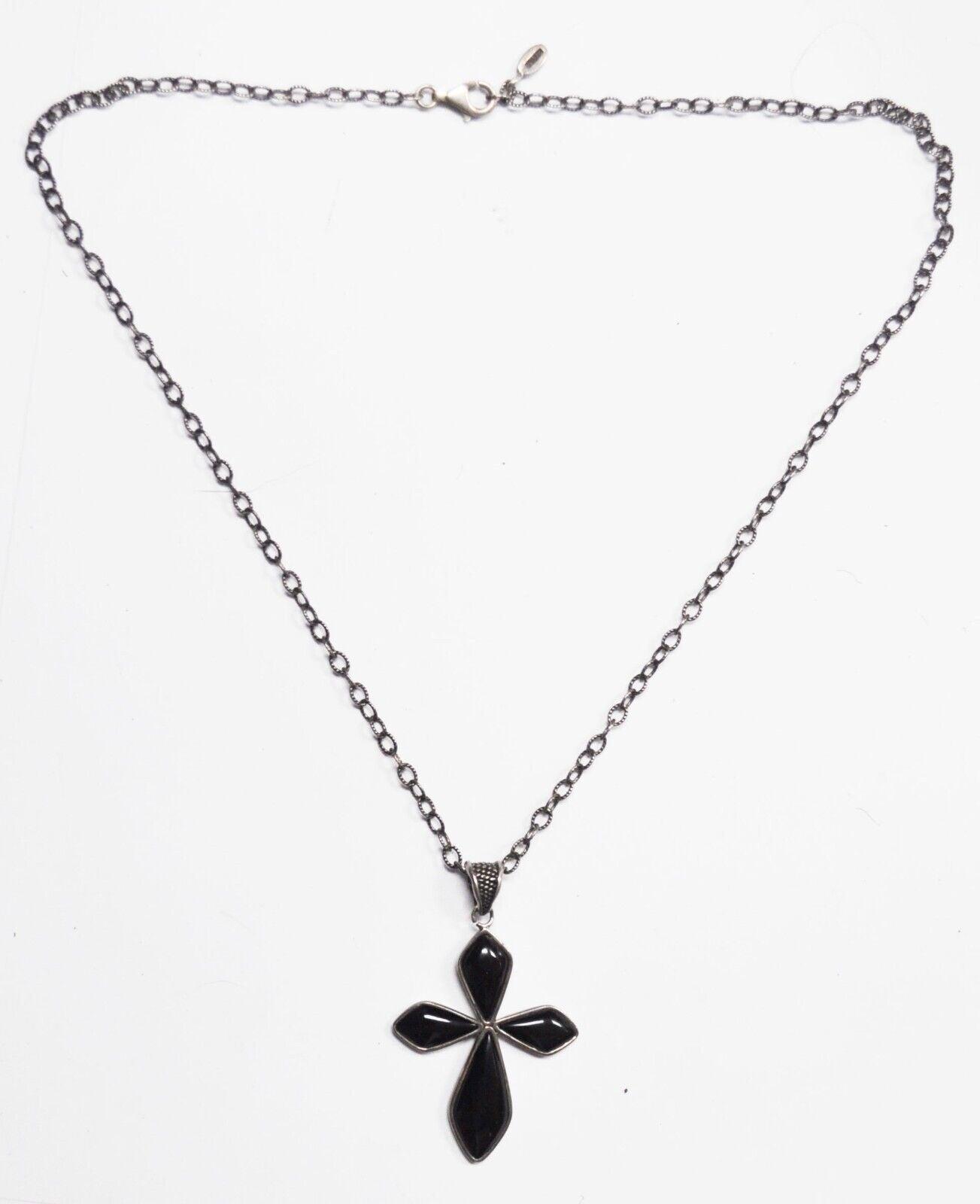 Sterling Silver Barse Black Onyx Cross Pendant 63mm 22.5" 3.5mm Necklace