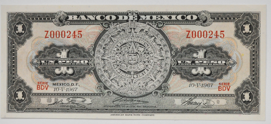 1967 Mexico One 1 Peso BDV Uncirculated Note Z000245