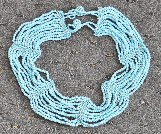 Turquoise Seed Bead 11 Strand Necklace 47mm 20" Gold Plated Costume Metal