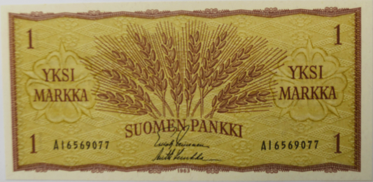 1963 Finland One Markkaa Suoment Pankki Uncirculated Banknote A16569077