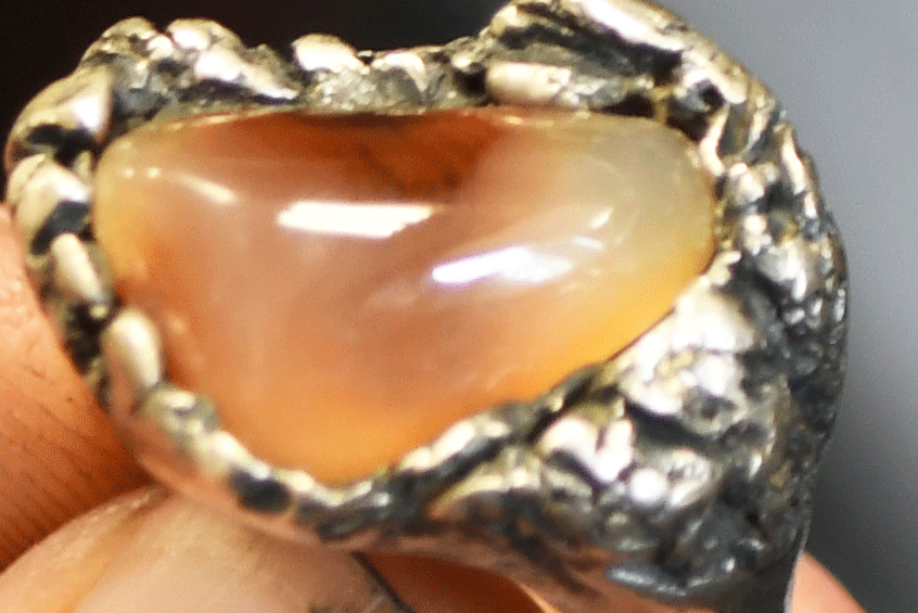 Sterling Silver Heavy Sand Cast Apricot Agate Brutalist Ring 17mm Size 4-1/2