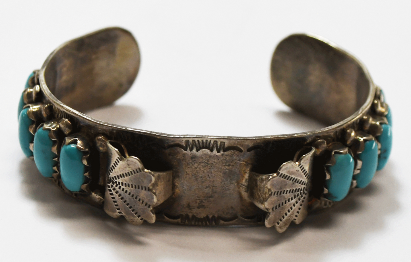 Sterling Silver Zuni C.A.Y.  Turquoise Row Watch Cuff Bracelet 16mm 5-3/4" Wrist