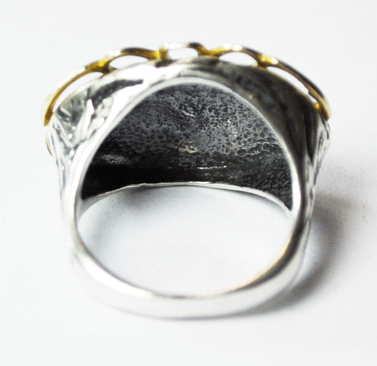 Sterling Silver Gold Filled Flower Overlay Filigree Etched Tiger Stripe Ring 1"