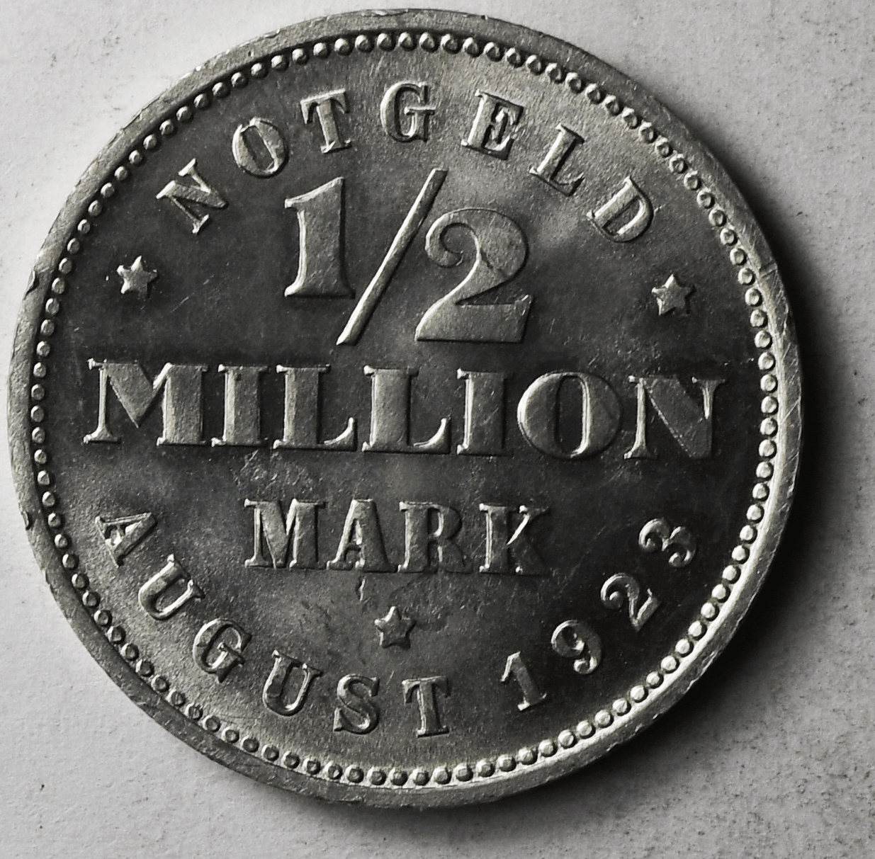 1923 Germany Hamburg Notgeld Aluminum 1/2 Million Mark