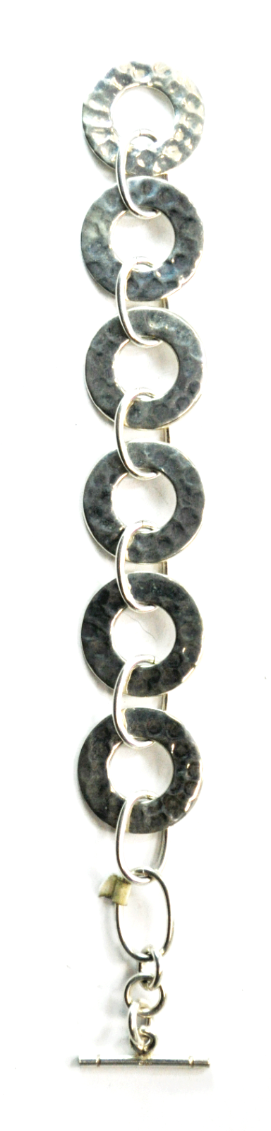 Sterling Silver Round Circle Hammered 25mm Link Toggle Bracelet 7-1/4"  37.7g