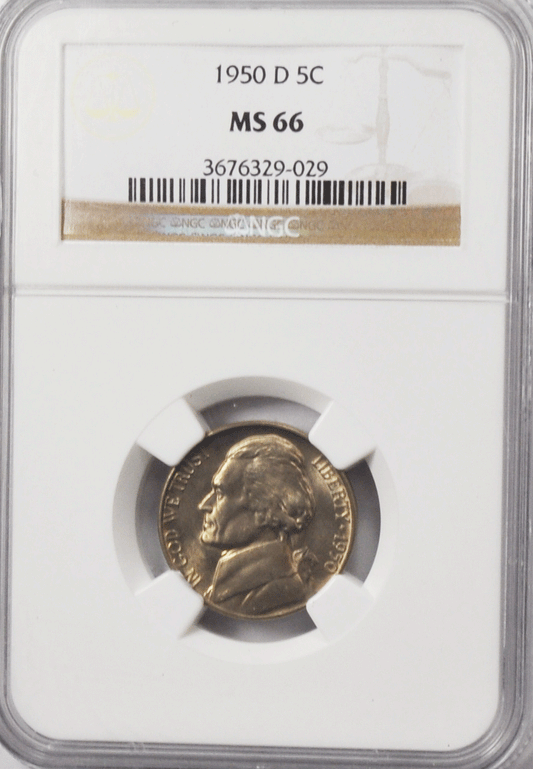 1950 D 5c Jefferson Nickel NGC MS66 BU Denver Five Cents