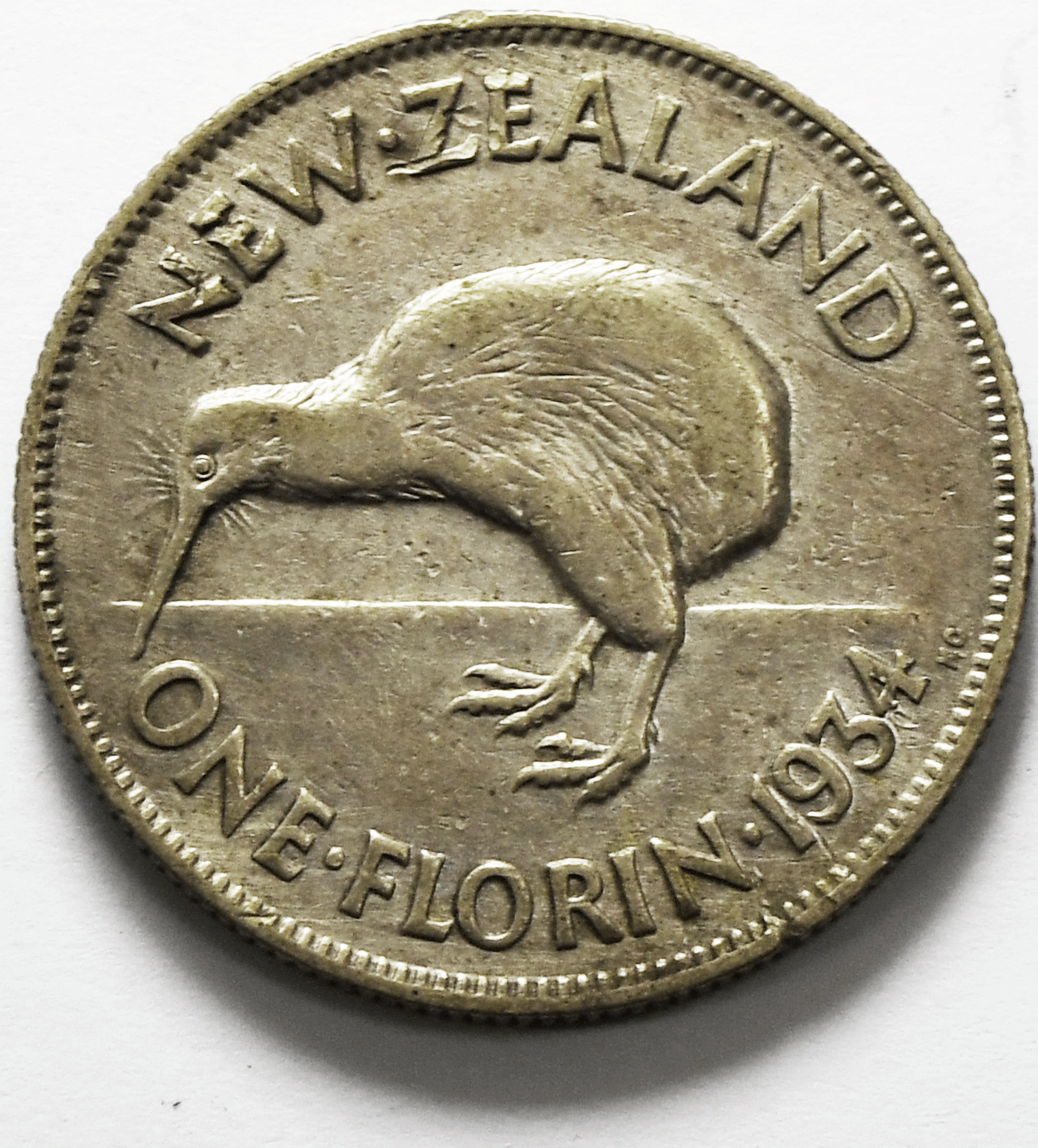 1934 New Zealand One Florin Silver Coin  KM# 4