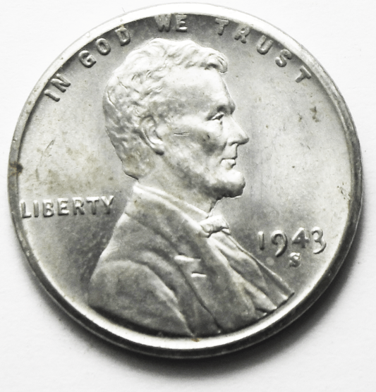 1943 S 1c Lincoln One Cent Wheat Cent San Francisco Uncirculated Steel Cent