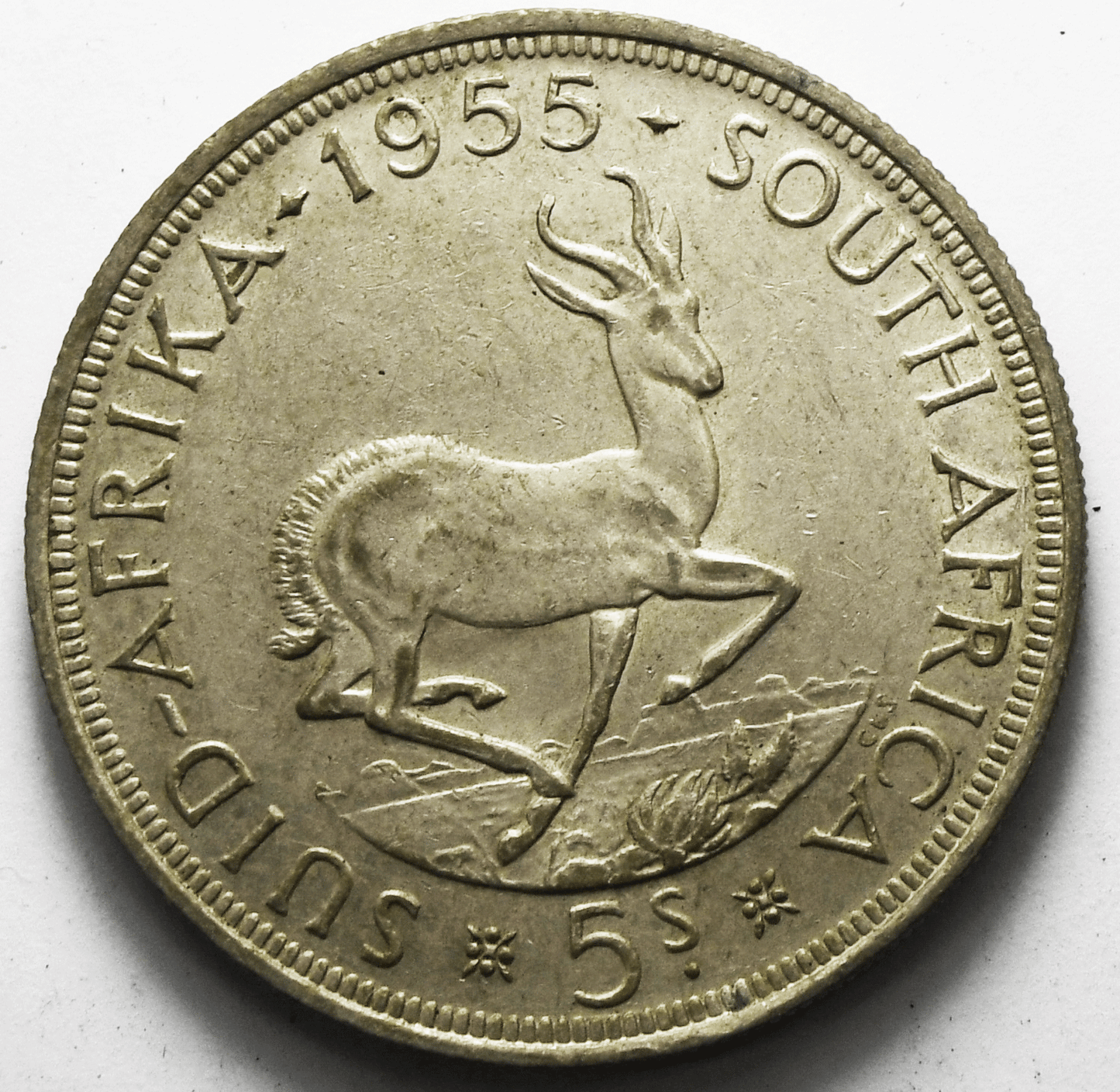 1955 South Africa 5 Five Shillings Silver Coin KM# 52