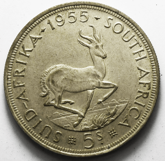 1955 South Africa 5 Five Shillings Silver Coin KM# 52