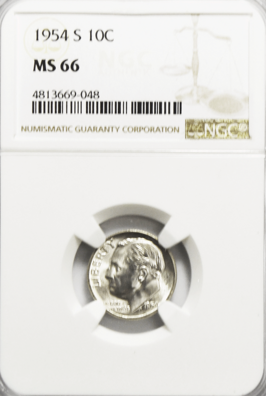 1954 S 10c Roosevelt Silver Dime Ten Cents NGC MS66 BU San Francisco