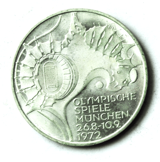 1972 G Germany Federal Republic 10 Ten Mark Silver KM# 133 Stadium Aerial View