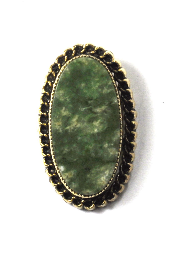 Catamore Gold Filled Green Jade Brooch Pin 37mm x 22mm