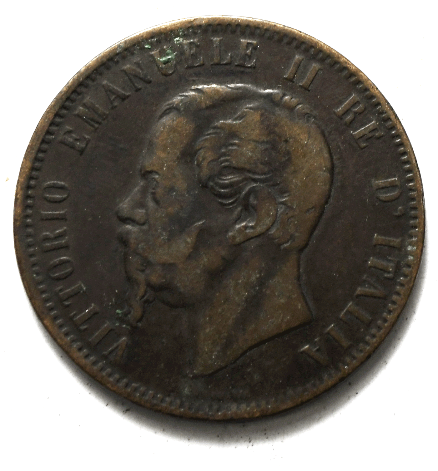 1866 N Italy 10 Ten Centesimi Copper Coin KM# 11.4