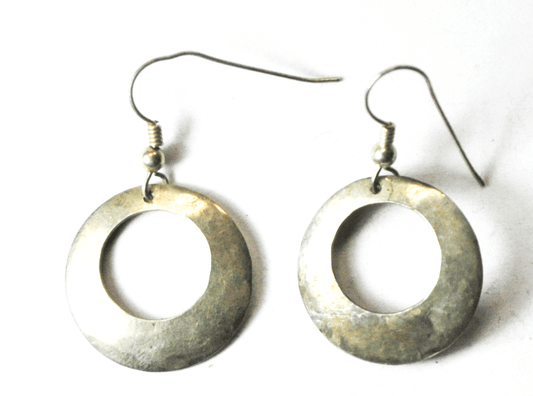 Sterling Silver Quoc QT Disc Round Hoop Hook Earrings 40mm x 23mm