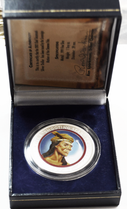 2002 Nation of Shawnee Silver Dollar .999 Fine 1oz 39mm Shooting Star