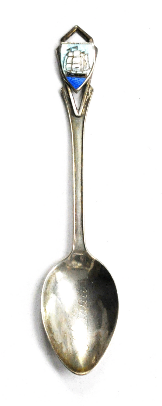 Sterling Silver BMCo Enamel Ship Boat Souvenir Spoon 3-3/4"