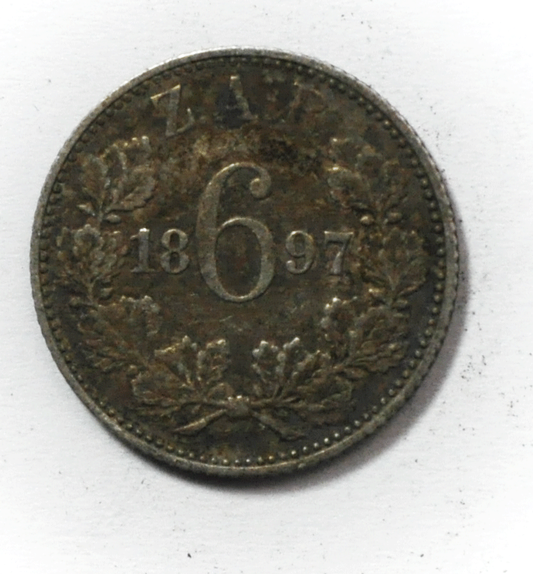 1897 South Africa Six 6 Pence Silver Coin Rare Low Mintage KM#4